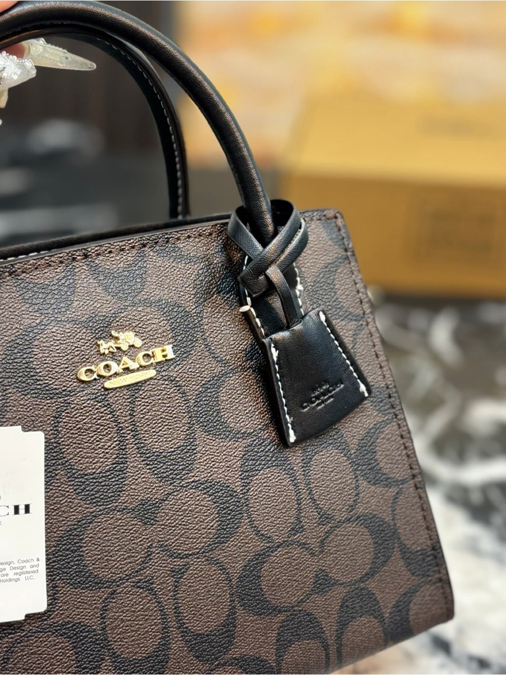 Coach Brown Signature Canvas Satchel with Black Trim - Picture 3 of 3